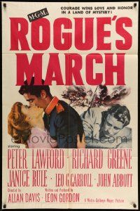 6y669 ROGUE'S MARCH 1sh '52 Peter Lawford, Janice Rule & Richard Greene in a land of mystery!