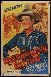 6y677 ROOTIN' TOOTIN' RHYTHM 1sh R44 singing cowboy Gene Autry, Smiley Burnette!
