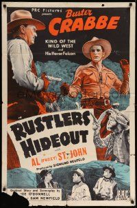 6y687 RUSTLERS' HIDEOUT 1sh '45 stone litho close up of Buster Crabbe fighting bad guy!