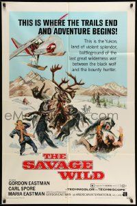 6y698 SAVAGE WILD 1sh '70 Yukon animal violence, Gordon Eastman, AIP!