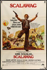 6y700 SCALAWAG 1sh '73 great artwork of Kirk Douglas as Captain Peg, Mark Lester, pirates!