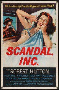 6y701 SCANDAL INC. 1sh '56 Robert Hutton, art of paparazzi photographing sexy woman in bed!