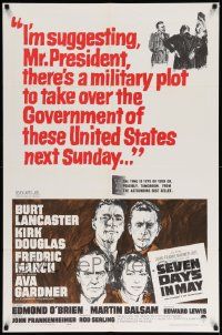 6y719 SEVEN DAYS IN MAY 1sh '64 art of Burt Lancaster, Kirk Douglas, Fredric March & Ava Gardner!