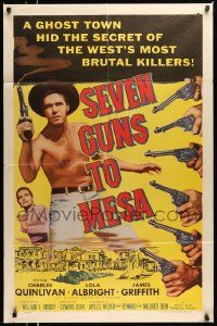 6y721 SEVEN GUNS TO MESA 1sh '58 image of 5 guns pointing at Charles Quinlivan, Lola Albright