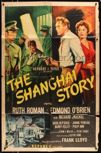 6y728 SHANGHAI STORY style A 1sh '54 art of sexy Ruth Roman & Edmond O'Brien in Chinese prison!