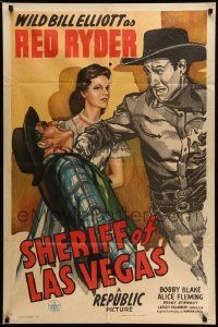 6y731 SHERIFF OF LAS VEGAS 1sh '44 art of Wild Bill Elliot as Red Ryder punching bad guy!