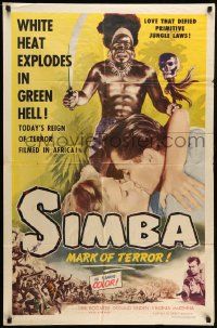 6y742 SIMBA style B 1sh '55 Dirk Bogarde, Virginia McKenna, white heat explodes in green hell!