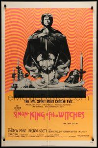 6y743 SIMON - KING OF THE WITCHES 1sh '71 Andrew Prine, wild psychedelic design!
