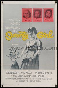 6y762 SORORITY GIRL 1sh '57 AIP, the shock by shock confessions of a bad girl, great art!
