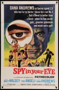 6y766 SPY IN YOUR EYE 1sh '66 Dana Andrews has sexier gals and groovier gimmicks, cool art!