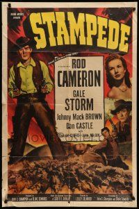 6y774 STAMPEDE 1sh '49 cowboy western images of Rod Cameron & pretty Gale Storm!