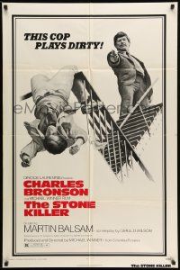 6y792 STONE KILLER 1sh '73 Charles Bronson is a cop who plays dirty shooting guy on fire escape!