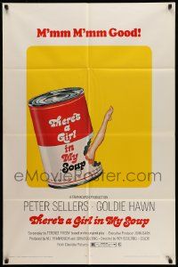 6y880 THERE'S A GIRL IN MY SOUP 1sh '71 Peter Sellers, Goldie Hawn, great Campbell's soup can art!
