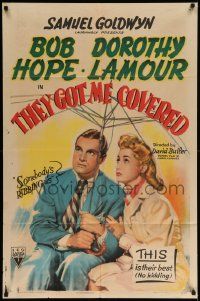 6y883 THEY GOT ME COVERED style A 1sh '43 Bob Hope, Dorothy Lamour, this is their best, no kidding!