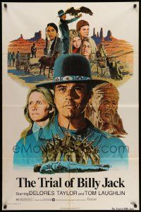 6y913 TRIAL OF BILLY JACK NSS style 1sh '74 Larry Salk art of Tom Laughlin as Billy, Delores Taylor!