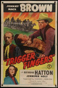 6y915 TRIGGER FINGERS 1sh '46 great image of Johnny Mack Brown, Raymond Hatton!