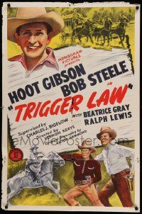 6y916 TRIGGER LAW 1sh '44 western cowboys Hoot Gibson, Bob Steele, Ralph Lewis!