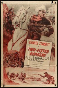 6y926 TWO-FISTED RANGERS 1sh R53 art of Charles Starrett catching guy cheating at poker!