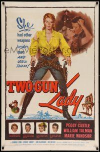 6y927 TWO-GUN LADY 1sh '55 Peggie Castle had other weapons besides guns, and she used them!