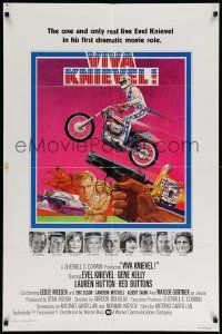 6y941 VIVA KNIEVEL int'l 1sh '77 best artwork of the greatest daredevil jumping his motorcycle!
