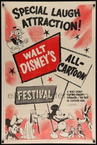 6y946 WALT DISNEY'S ALL-CARTOON FESTIVAL style A 1sh '53 Donald Duck, Mickey Mouse & more!