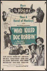 6y962 WHO KILLED DOC ROBBIN 1sh R54 Hal Roach horror, Eilene Janssen, Virginia Grey, wacky monkeys