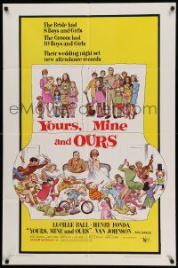 6y997 YOURS, MINE & OURS 1sh '68 art of Henry Fonda, Lucy Ball & their 18 kids by Frank Frazetta!