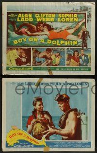 6z081 BOY ON A DOLPHIN 8 LCs '57 great images of scuba divers Alan Ladd & sexiest Sophia Loren!