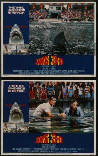 6z285 JAWS 3-D 8 LCs '83 Dennis Quaid, Bess Armstrong, Gossett Jr., the third dimension is terror!