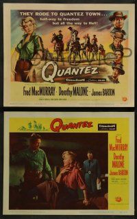 6z383 QUANTEZ 8 LCs '57 TC artwork of Fred MacMurray & sexy Dorothy Malone with torn shirt!