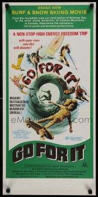 7b081 GO FOR IT Aust daybill '76 cool surfing, skateboarding & extreme sports art!