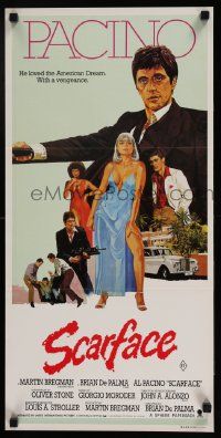 7b084 SCARFACE Aust daybill '83 art of Al Pacino as Tony Montana, Michelle Pfeiffer!