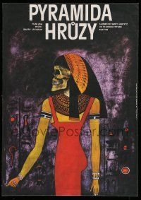 7b258 YOUNG SHERLOCK HOLMES Czech 12x17 '85 Spielberg, Tomanek art of skull-headed Egyptian woman!