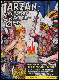 7b279 HAWK OF THE WILDERNESS Danish '63 Bruce Bennett, incredible, colorful Native American art!