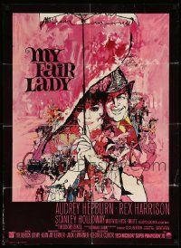 7b288 MY FAIR LADY Danish '64 classic art of Audrey Hepburn & Rex Harrison by Bob Peak!