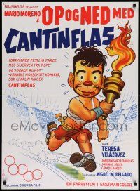 7b306 SUBE Y BAJA Danish '62 great artwork of Cantinflas running with the Olympic Torch!