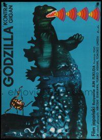 7b896 GODZILLA ON MONSTER ISLAND Polish 27x37 '77 cool different Socha art of giant lizard!