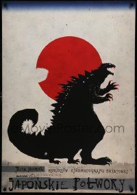 7b913 JAPONSKIE POTWORY Polish 27x39 '11 Kaja art of Godzilla taking bite out of the Rising Sun!