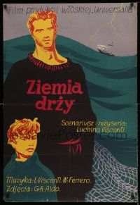 7b926 LA TERRA TREMA Polish 27x40 '51 Luchino Visconti, Palka art of man & boy at sea!