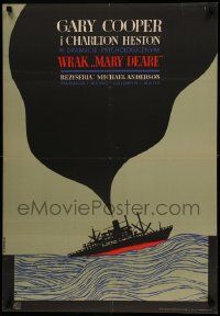 7b844 WRECK OF THE MARY DEARE Polish 23x33 '66 Gary Cooper & Heston, Stachurski art of ship!