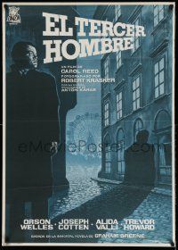 7b041 THIRD MAN Spanish R82 art of Orson Welles in doorway casting shadow, classic film noir!