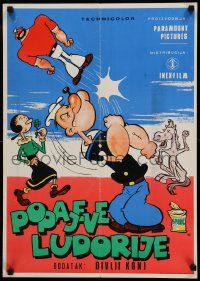 7b374 POPAJEVE LUDORIJE Yugoslavian 19x27 '60s art of Popeye, Olive Oyle & Bluto!