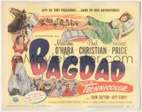 7c031 BAGDAD TC '50 art of Maureen O'Hara in sexiest harem outfit + Vincent Price on horse!