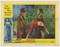 7c285 BAREFOOT CONTESSA LC #8 '54 Humphrey Bogart by Rossano Brazzi carrying Ava Gardner in rain!