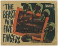 7c289 BEAST WITH FIVE FINGERS LC '47 Peter Lorre, Robert Alda & Andrea King by monster on coffin!
