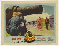 7c298 BIG BOODLE LC #8 '57 Errol Flynn with gun & Rossana Rory taking cover by huge old cannon!