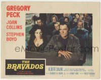 7c329 BRAVADOS LC #6 '58 close up of troubled Joan Collins & stern Gregory Peck sitting in church!