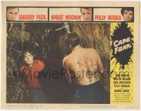 7c346 CAPE FEAR LC #5 '62 c/u of bloody Gregory Peck & Robert Mitchum at climax in swamp!