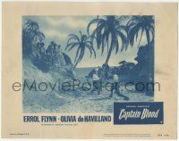 7c347 CAPTAIN BLOOD LC #7 R56 cool far shot of pirate Errol Flynn in sword fight on the beach!