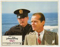 7c370 CHINATOWN LC #6 '74 c/u of Jack Nicholson with cut nose & cop on beach, Roman Polanski!